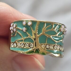 Gold and Green Tree Design Ring